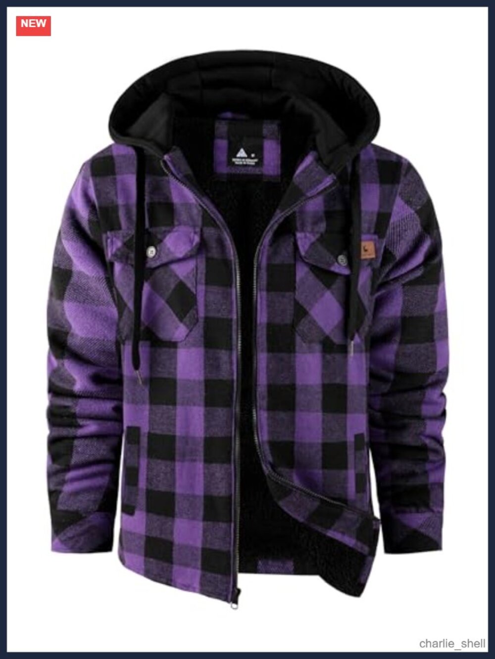 Men's Plaid Sherpa Lined Hoodie Zip Up Flannel Jacket
